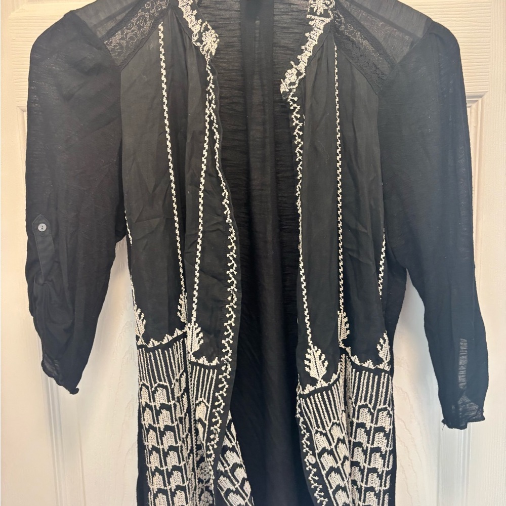 Black and White Embroidered Women's Top